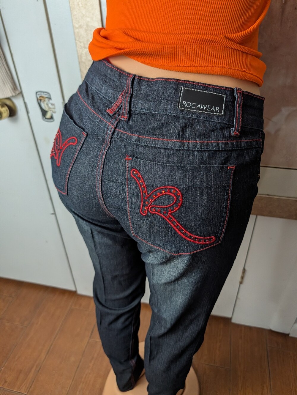 Vintage Y2K Rocawear Jeans Red Logo Pockets Size 9